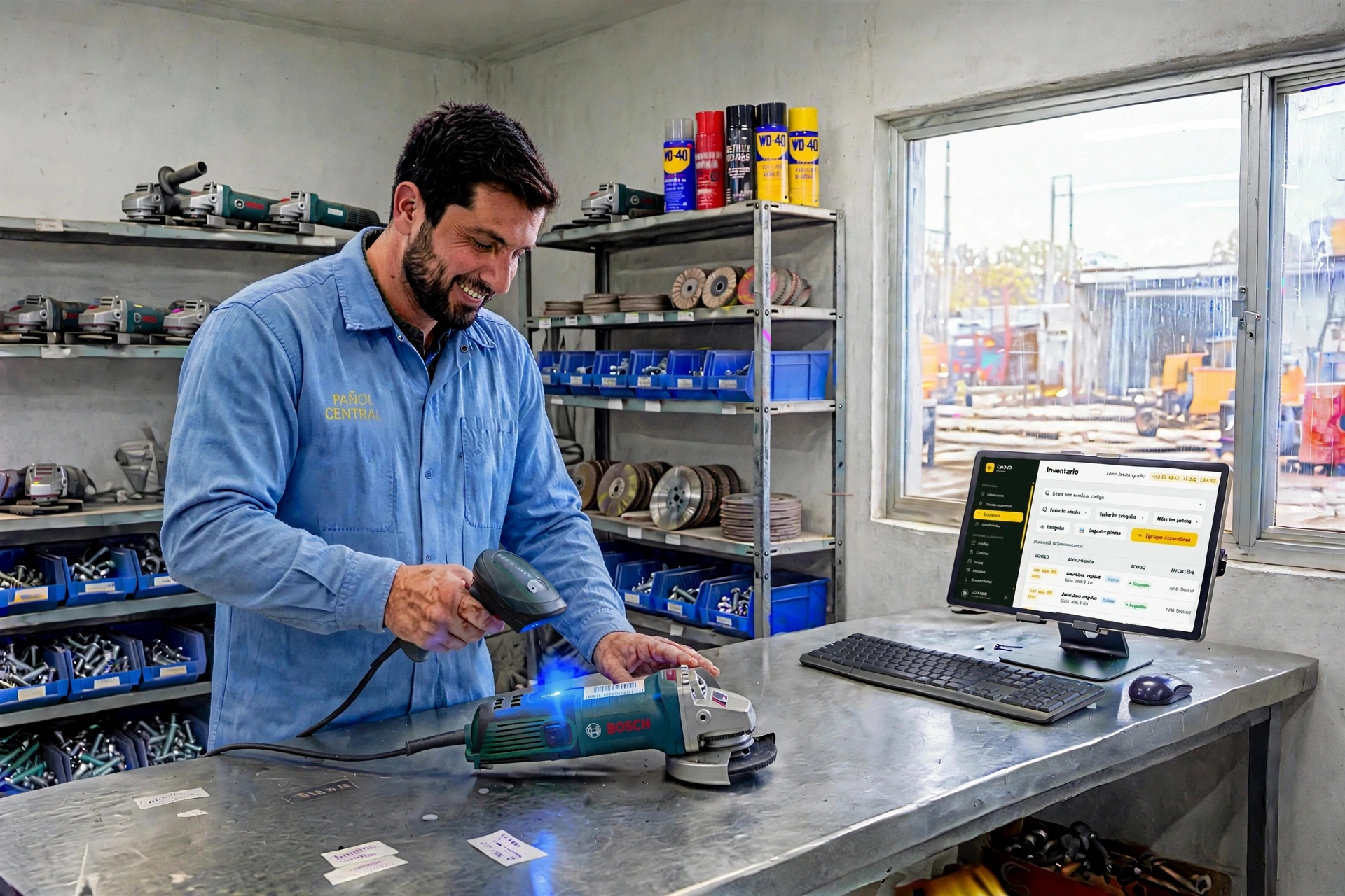 Pañolero escaneando una herramienta con CHEXD en pantalla